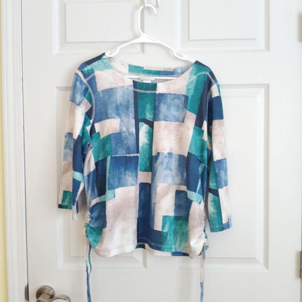Alfred Dunner Abstract Watercolor Block Print Top Large
